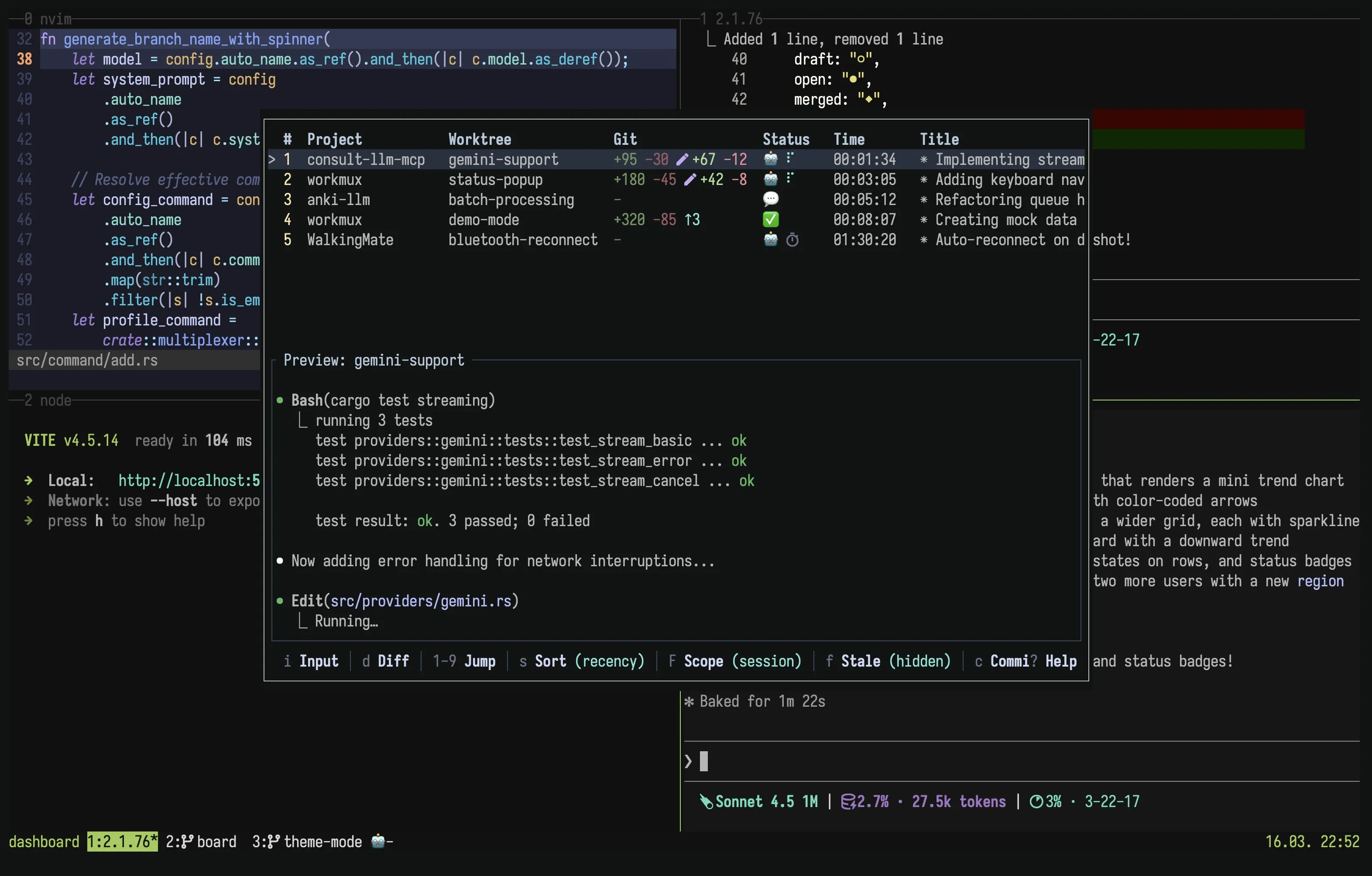 workmux dashboard tracking multiple AI agents