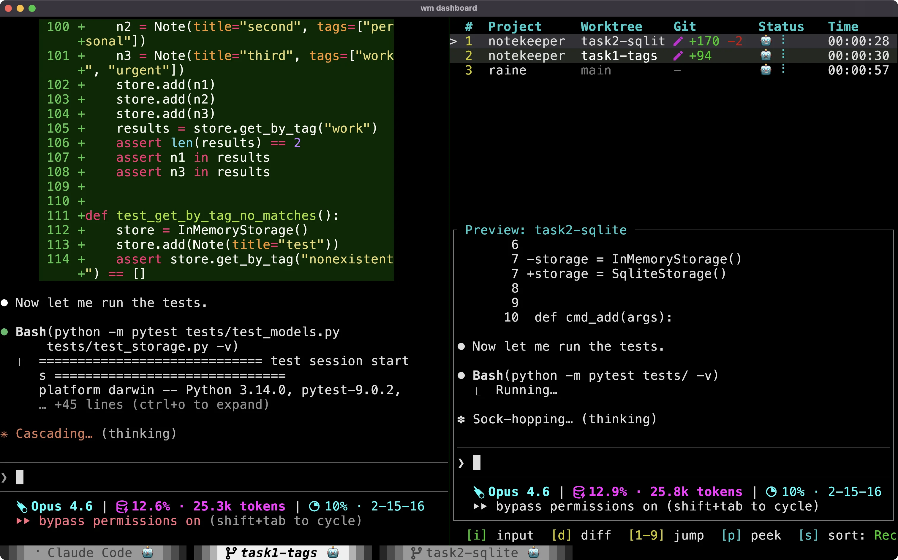 workmux running in kitty with multiple agents