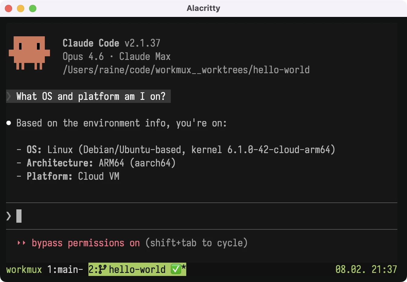 Claude Code running inside a Lima VM sandbox